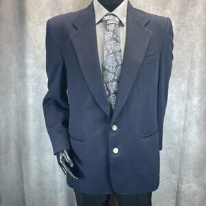 Vtg Perry Ellis Men 39-40R Navy Wool Blazer Sport Coat Suit Jacket Metal Buttons
